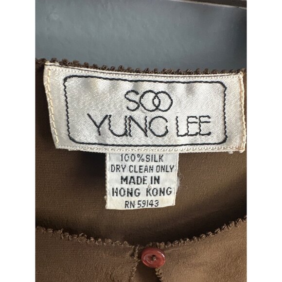 Soo Yung Lee 100% Silk Midi Dress Women’s Size 4 Dark Olive Green Quarter Sleeve - Picture 2 of 6